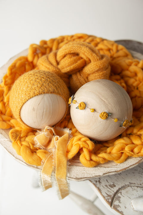 Collab part: Fuzzy Elia bonnet, knit wrap, chunky layer and Golden Stitch Lorelei tieback | {Tigerhawk} | RTS