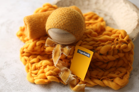 Fuzzy Elia bonnet (knit ties or velvet), knit wrap and chunky layer set | {Tigerhawk} | RTS