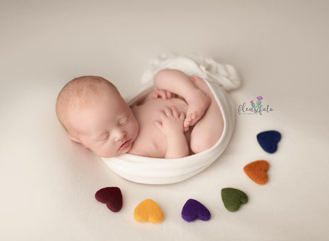 Collab: Golden Stitch Rory bow tieback and/or chunky layer and/or felted heart set | Vintage Rainbow | RTS