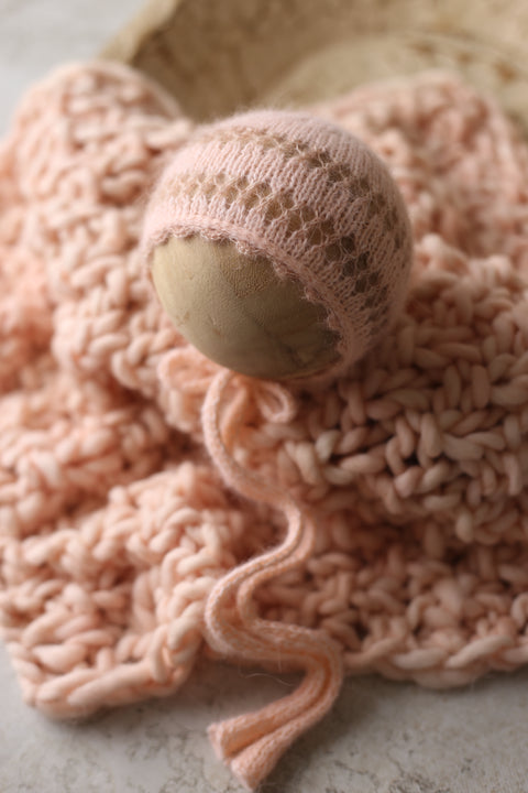 Shoshie angora bonnet and Asher layer | Peachy Pink | RTS