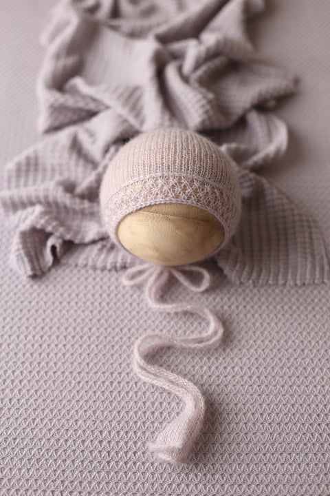 Enola bonnet, wrap and backdrop set | Lavender Whisper | RTS