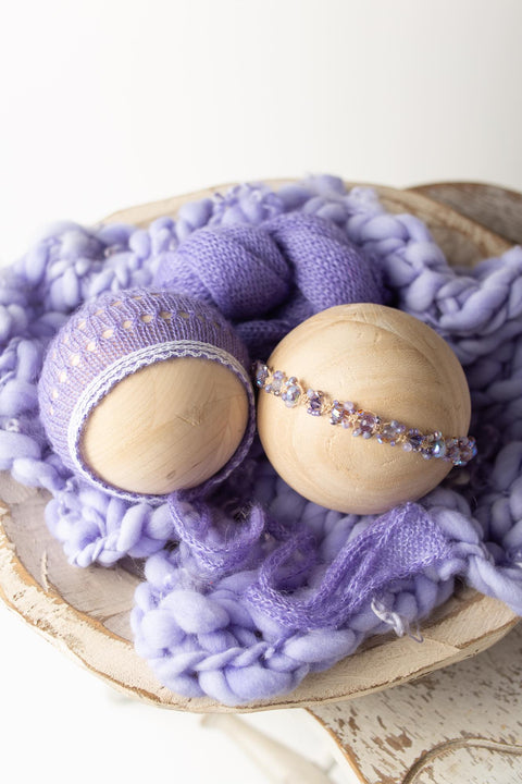 Collab: Emmie Wave bonnet, wrap, mini curly layer and Golden Stitch halo set | {Geode} | RTS