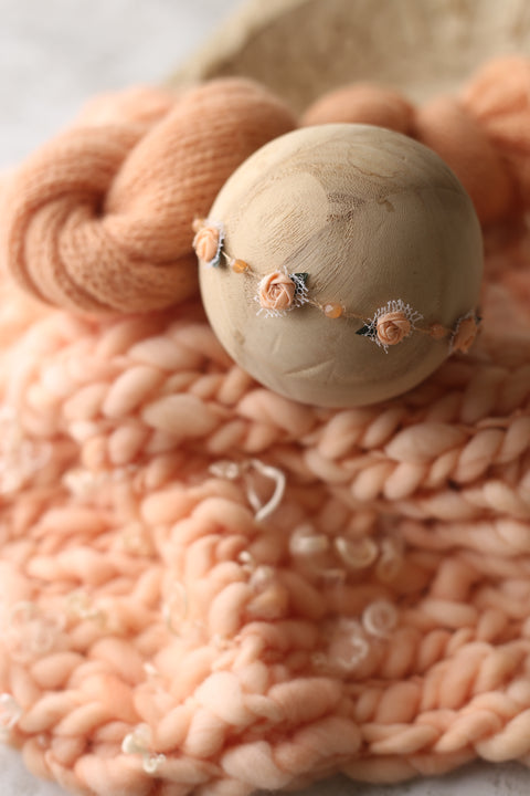 Collab: Golden Stitch Lorelei tieback, La’Coco bonnet, wrap and/or mini curly layer set | Peach | RTS