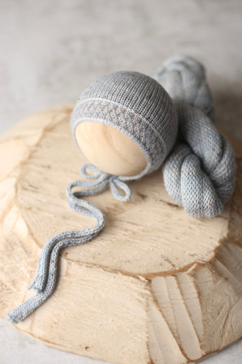 Enola tweed bonnet and wrap | Blue Hush | RTS