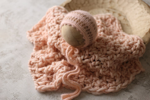 Shoshie angora bonnet and Asher layer | Peachy Pink | RTS