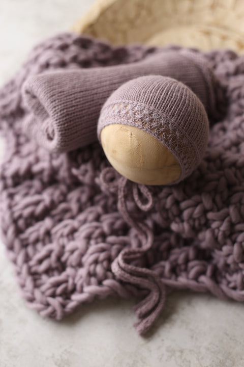 Enola bonnet, XL wrap and/or Asher layer | Dusty purple | RTS