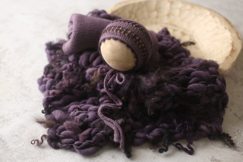 Shoshie bonnet, wrap, curly layer set | Dusty Plum | RTS
