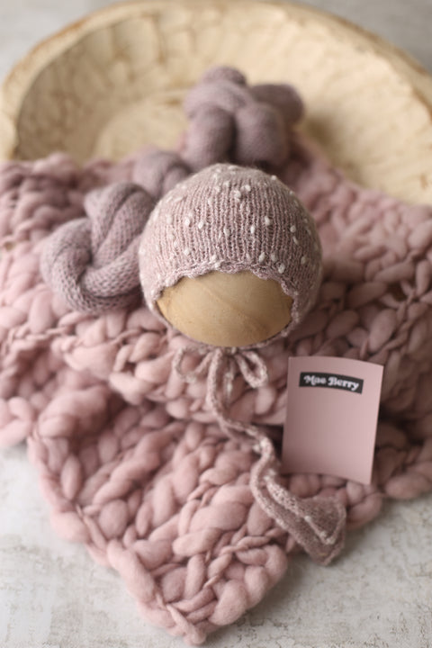 Scalloped bonnet, alpaca wrap and wool layer set | {Mae Berry} | RTS
