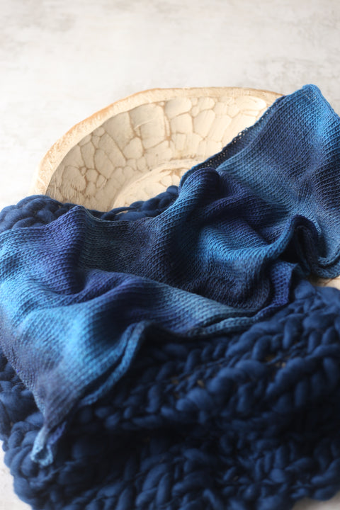 Tonal bonnet, ~50” wrap and chunky layer set | Ocean Blue | RTS