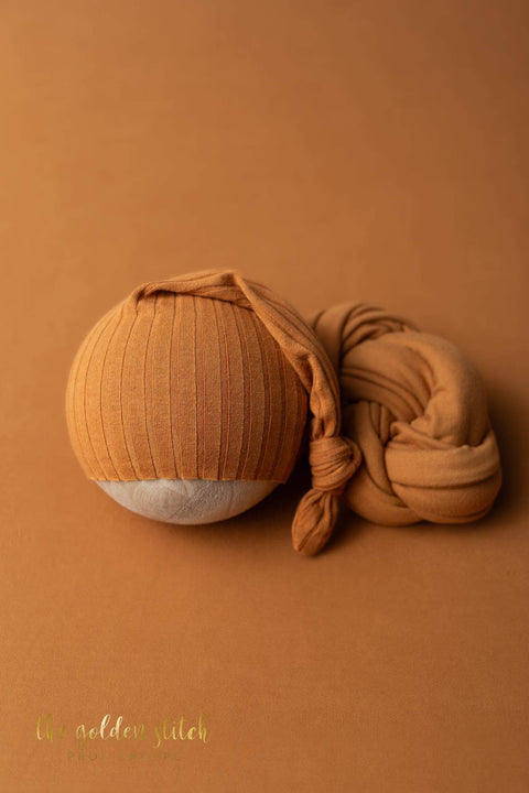 Collab: Golden Stitch sleepy hat, wrap and backdrop | Caramel | RTS