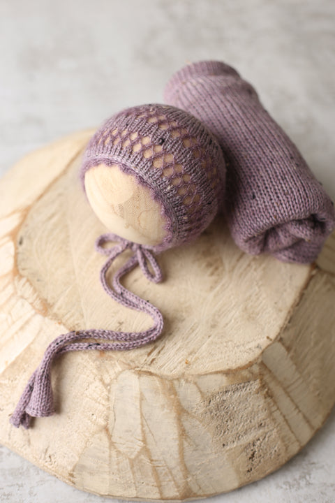 Sho-Shoshie bonnet and plain wrap set | Orchid Tweed | RTS