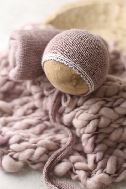 Mauve Dust Wave bonnet and wool layer set | {Mae Berry} | RTS