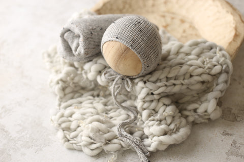 Silver tweed bonnet, wrap and mini curly layer set | RTS