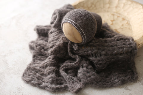 Striped Misha bonnet, wrap and Breezy layer set | Charcoal | RTS