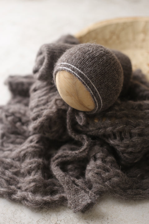 Striped Misha bonnet, wrap and Breezy layer set | Charcoal | RTS