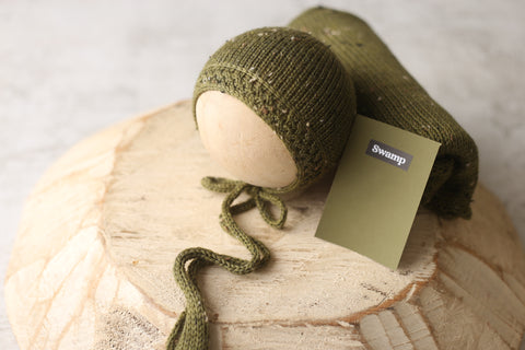 Enola tweed bonnet and knit wrap set | {Swamp} | RTS