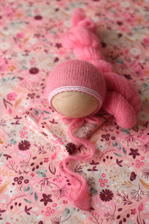 Wave bonnet, knit wrap, floral wrap and/or backdrop set | Barbie Bloom | RTS