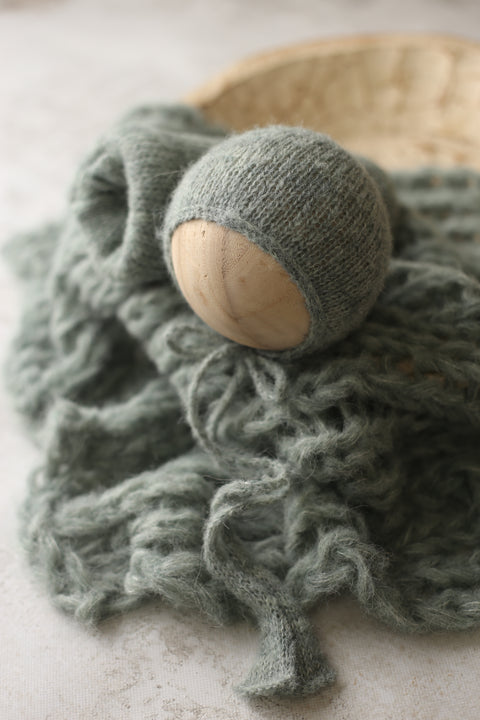 Misha bonnet, wrap and Breezy layer set | Eucalyptus/Dusty Sage | RTS