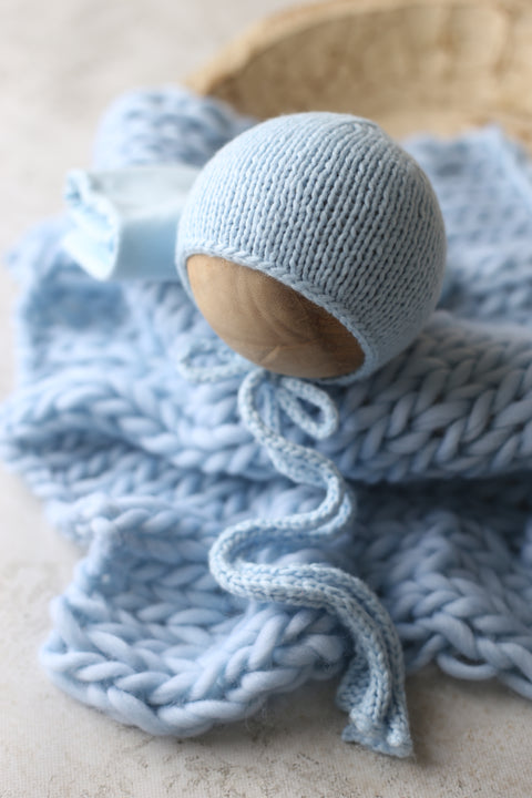 Cotton soft bonnet, fabric wrap and layer set | Baby Blue | RTS