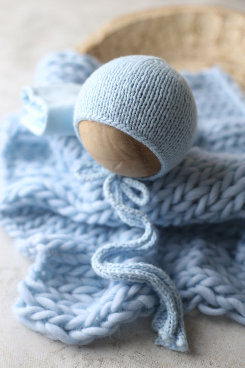 Cotton soft bonnet, fabric wrap and layer set | Baby Blue | RTS