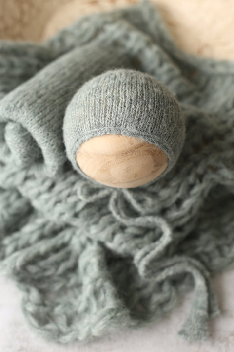 Misha bonnet, wrap and Breezy layer set | Eucalyptus/Dusty Sage | RTS