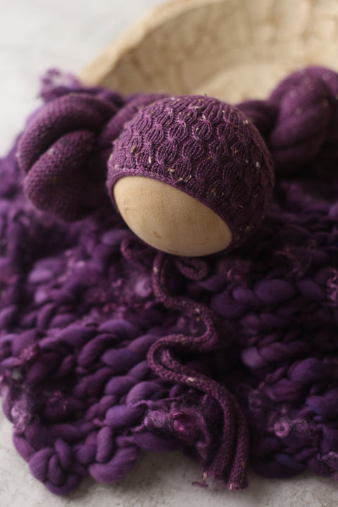 Drew tweed bonnet, wrap and mini curly layer set | Grape | RTS
