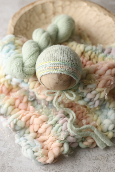 Striped bonnet, wrap and/or layer | Pastel rainbow | RTS