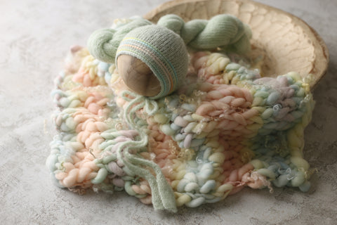 Striped bonnet, wrap and/or layer | Pastel rainbow | RTS