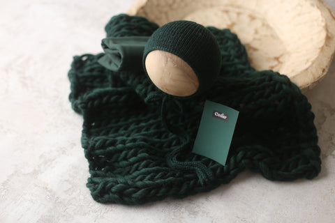 Bonnet, fabric wrap, wool layer set | Evergreen | RTS