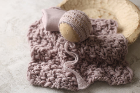 Emmie bonnet, textured wrap and Asher layer set | Glossy Grape | RTS