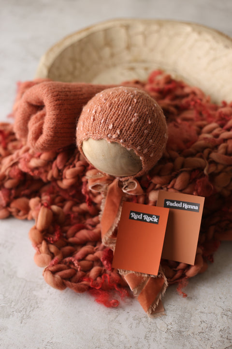 Pebble bonnet, wrap and curly layer set | Terracotta | RTS