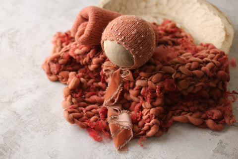 Pebble bonnet, wrap and curly layer set | Terracotta | RTS