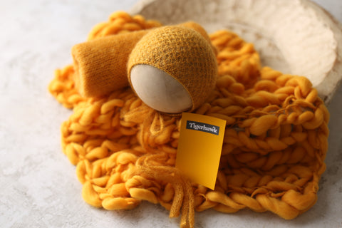 Fuzzy Elia bonnet (knit ties or velvet), knit wrap and chunky layer set | {Tigerhawk} | RTS